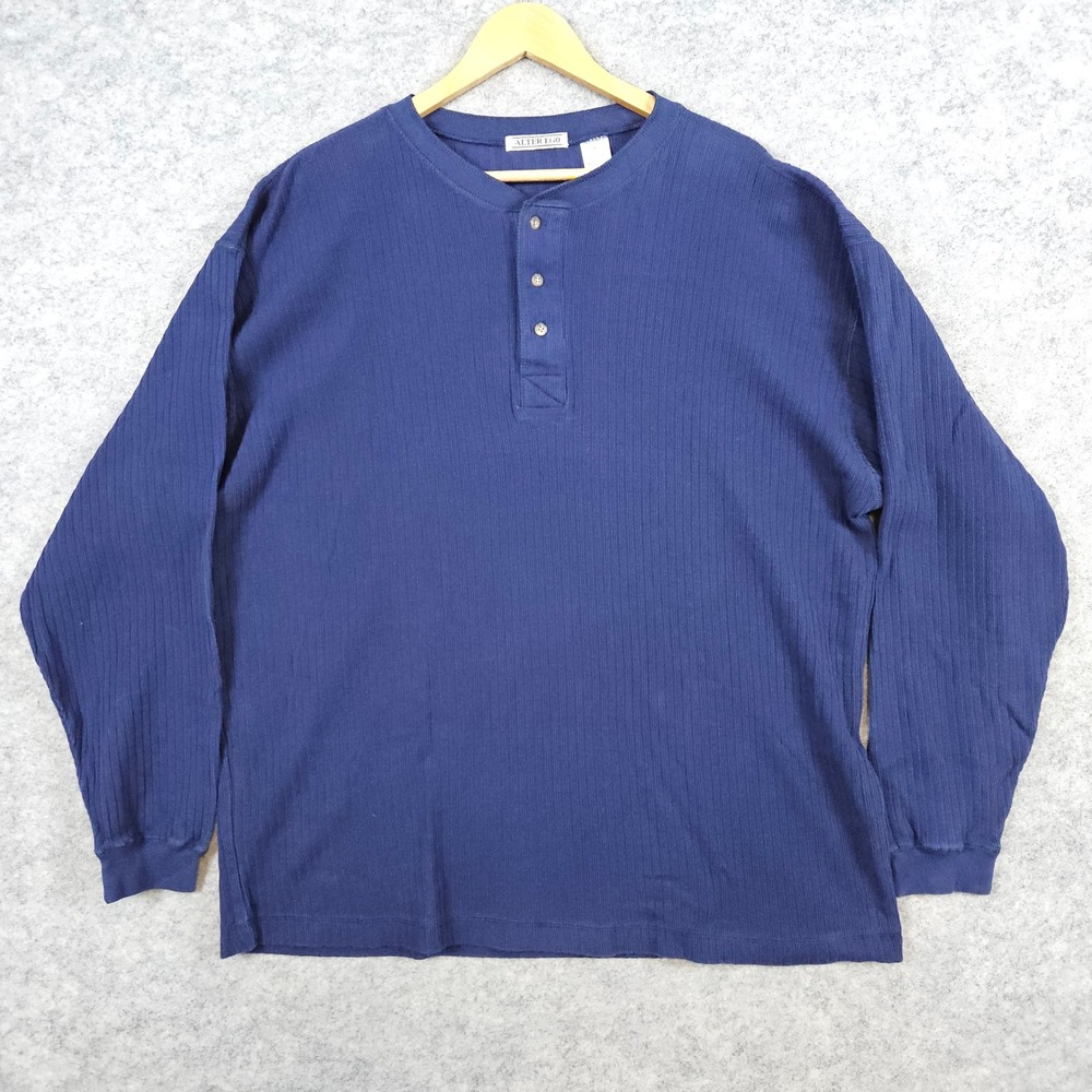 Alter Ego Men's Blue Texture Striped Size XL Henley Sweater‎ 100% Cotton India